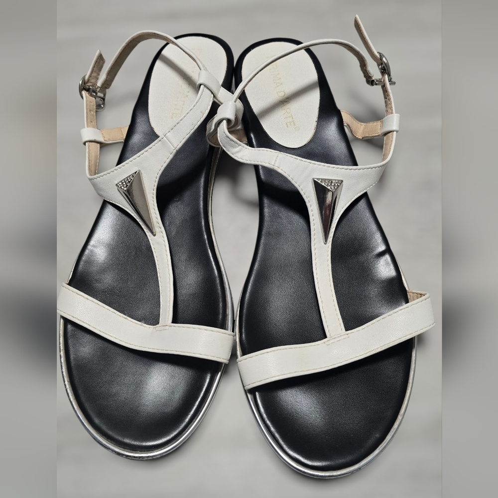 Women’s White T-Strap Sandals with Silver Accent Size 40 (Eur)